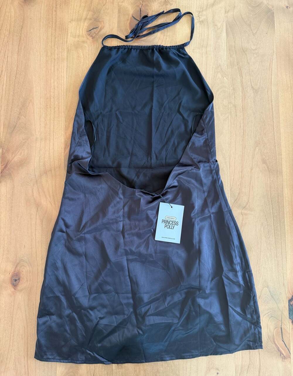 Princess Polly Langer Mini Dress Black Satin Backless Halter Size 4 - Picture 3 of 6